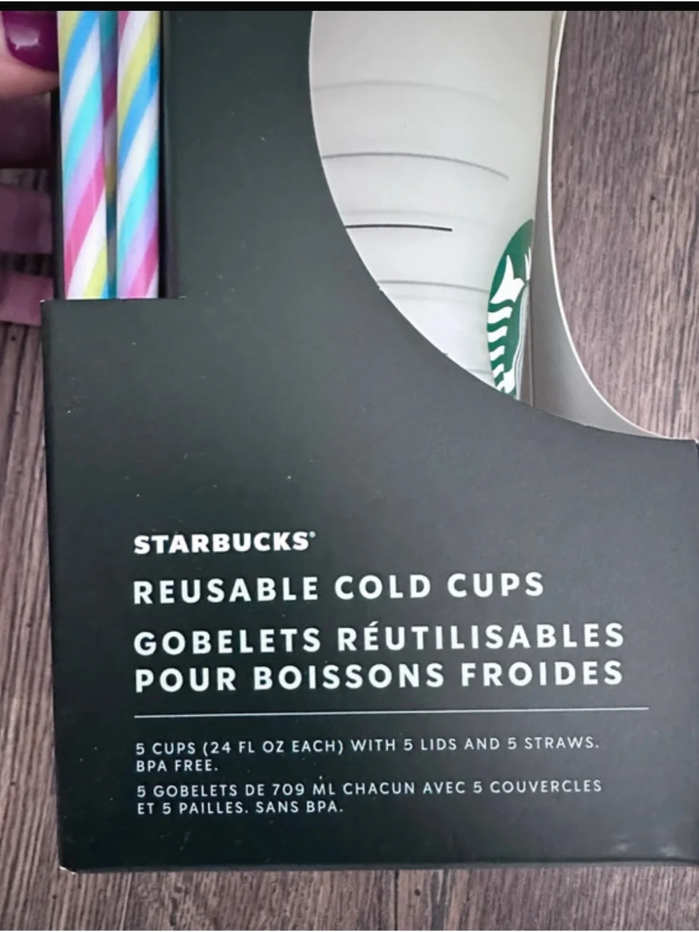 Starbucks Reusable Cold Cups Set with Rainbow Straws - White Cups